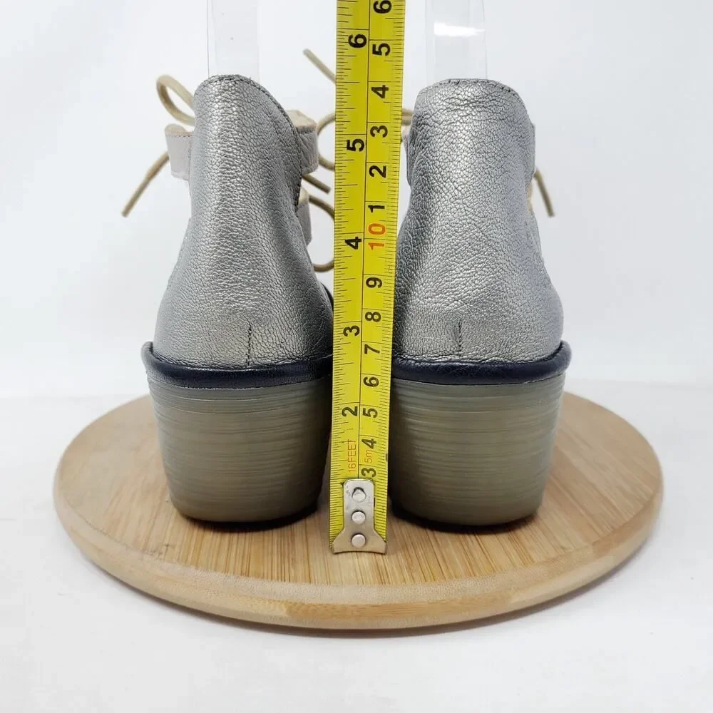 Fly London Yafi Wedge Sandals‎ Womens 39 Silver Platform Wedge Lace Up Shoes